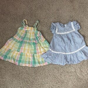 Old Navy Pastel Plaid Tiered Sundress & Blue Stripe Ruffle Dress - Girls